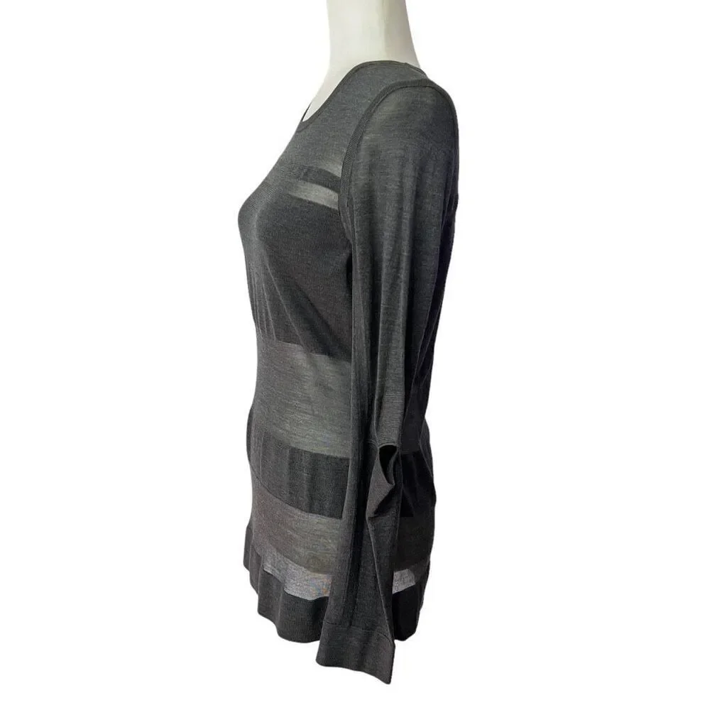 Jason Wu Light Knit Silk Top Size Large Gray Long-Sleeve Elbow Cut Wu Collection